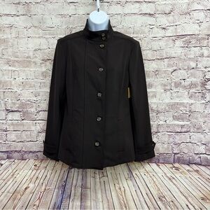 Areli Collection Brown Zipper Button Mock Neck Jacket